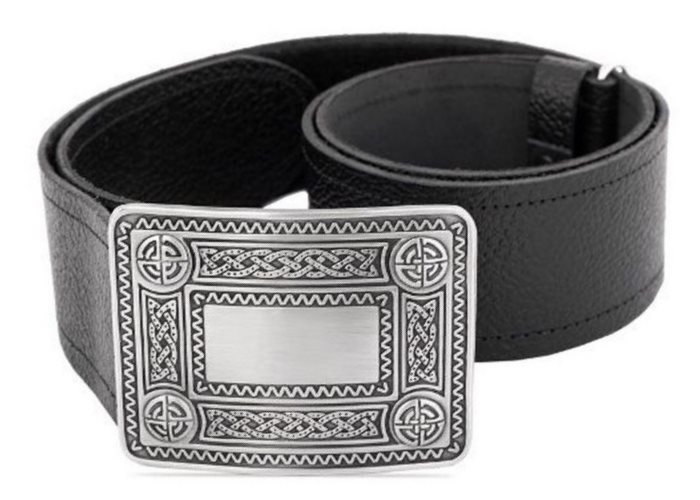 CC Scottish Kilt Belt Black Leather Embossed Various Design/Antique Belt Buckles 