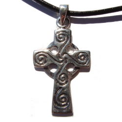 Silver Celtic Cross Necklace with Spirals